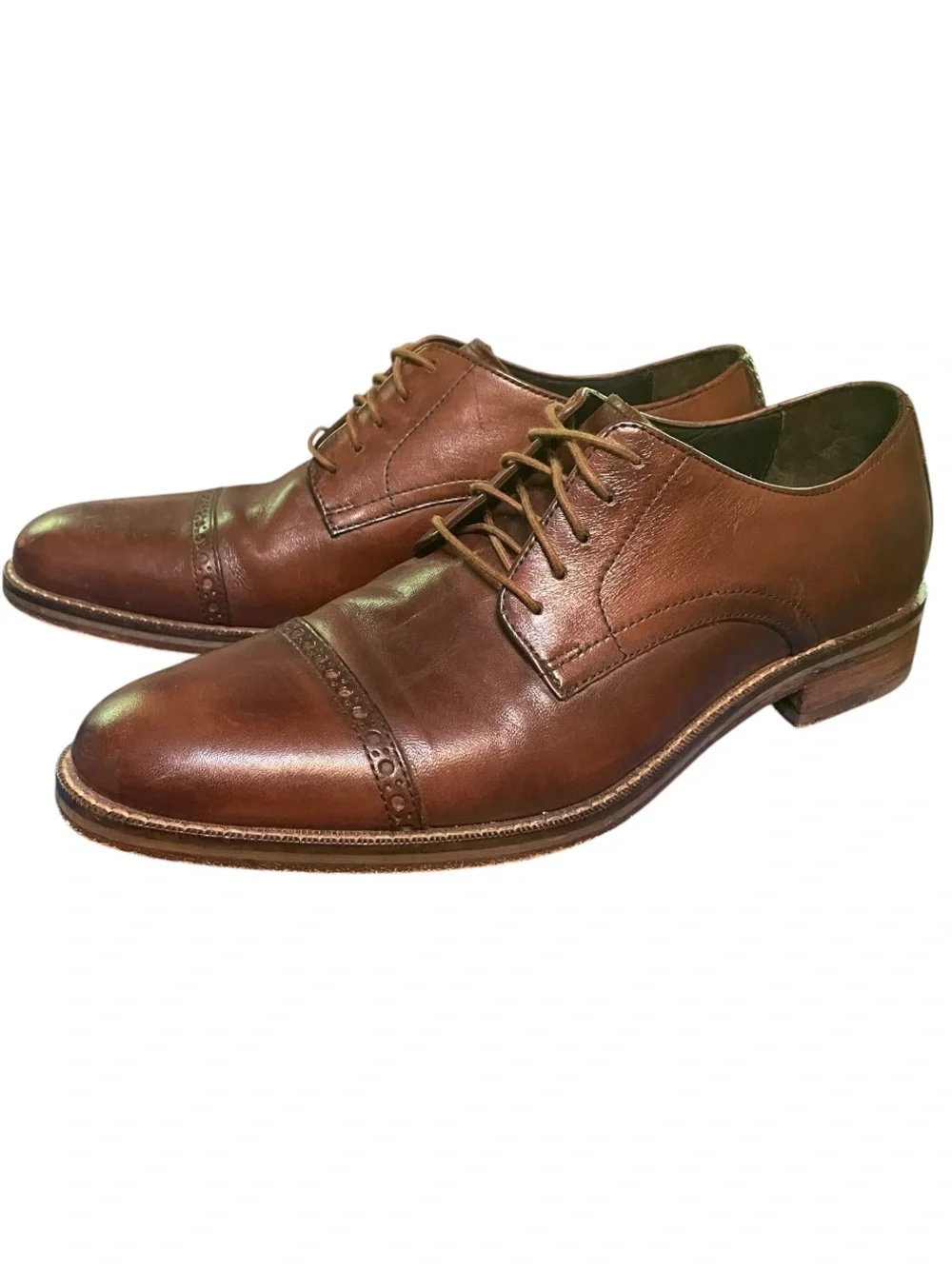 Men's Cole Haan Brown Leather Lenox Hill Cap Toe Oxford Size 8.5 Brogue Detail